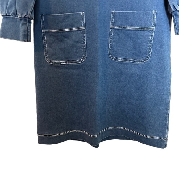 Madewell Denim Tunic Dress Sporty Pull Tie Mock Neck & Two Large Front Pockets - Picture 5 of 13